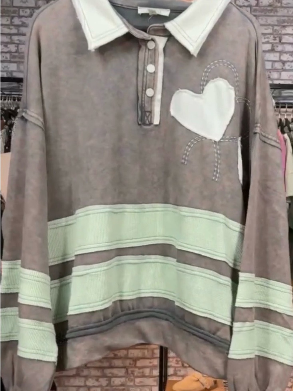 Brand new Oli & Hali Heart Patch  soft Pullover - Sage Green & Taupe